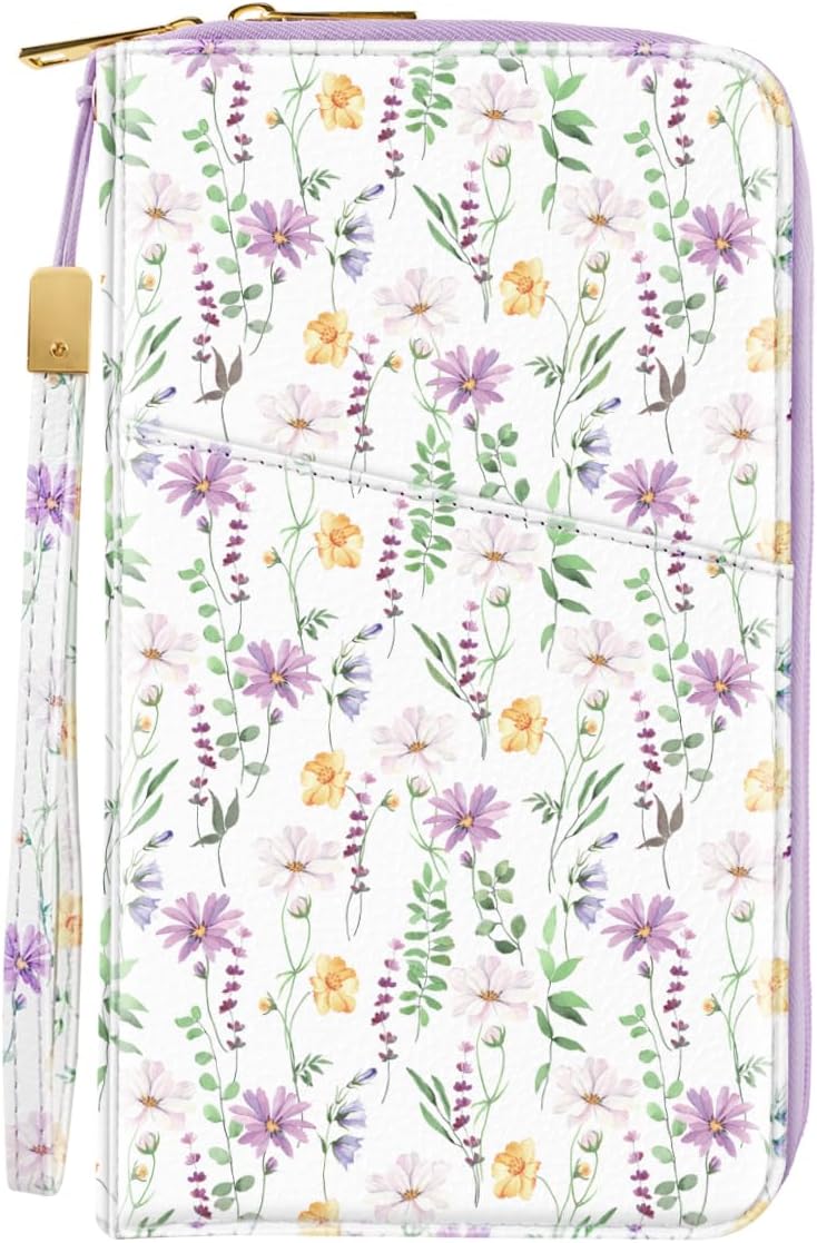 Simikol Family Passport Holder Wallet RFID Blocking Document Organizer PU Leather Mulit-purpose Travel Wallet Credit Cards Case for Women Men, White Daisy - Image 1